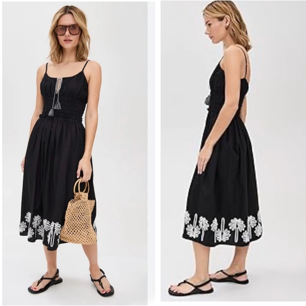 Rails Baja Dress In Black
Ivory Palm Trees Black Embroidered Sundress w Tassel S